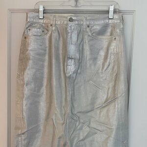 COS Coated Denim Silver Maxi Skirt